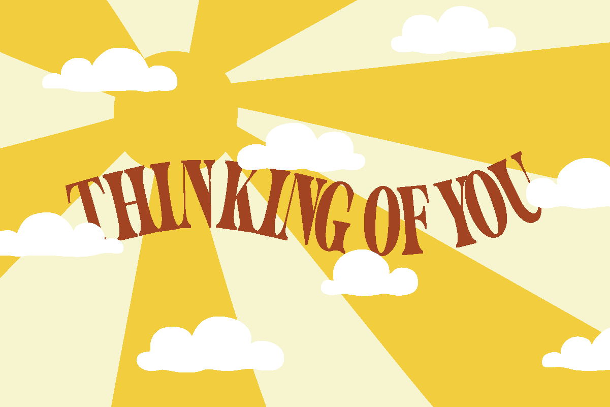 a yellow background with the words thinking of you