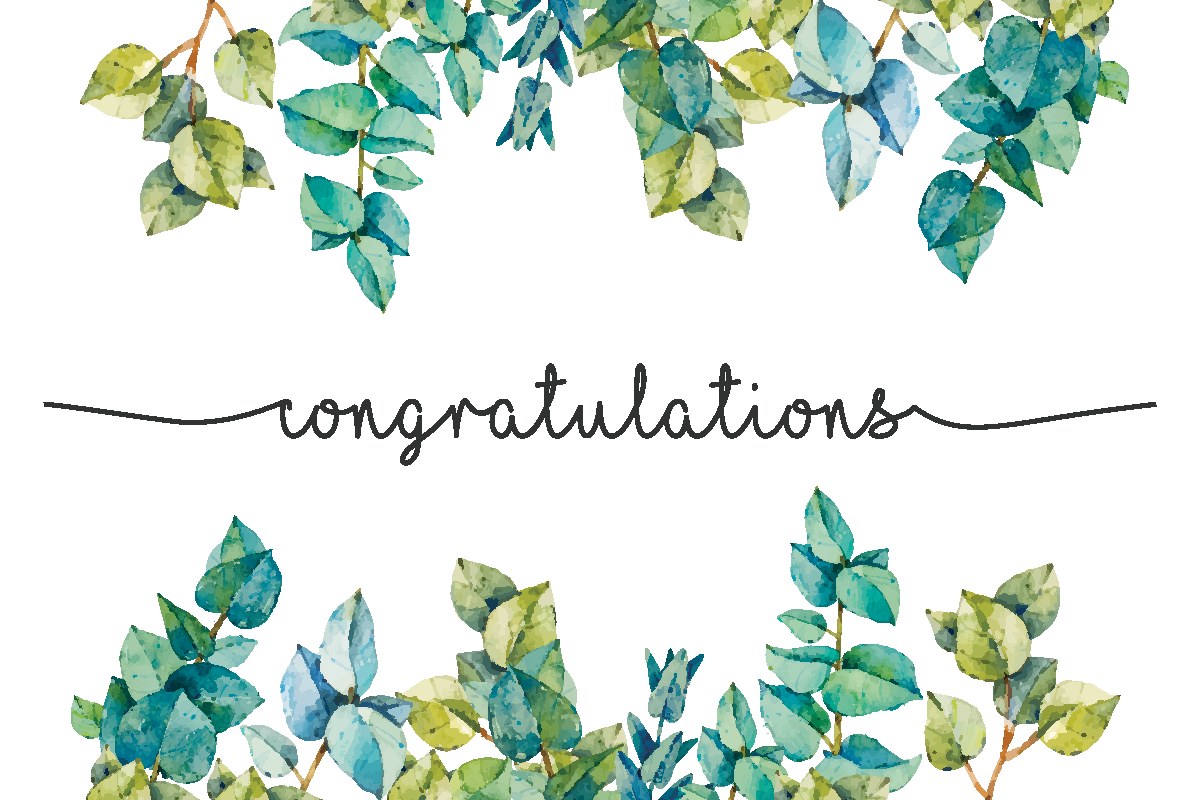 congratulations card with watercolor leaves